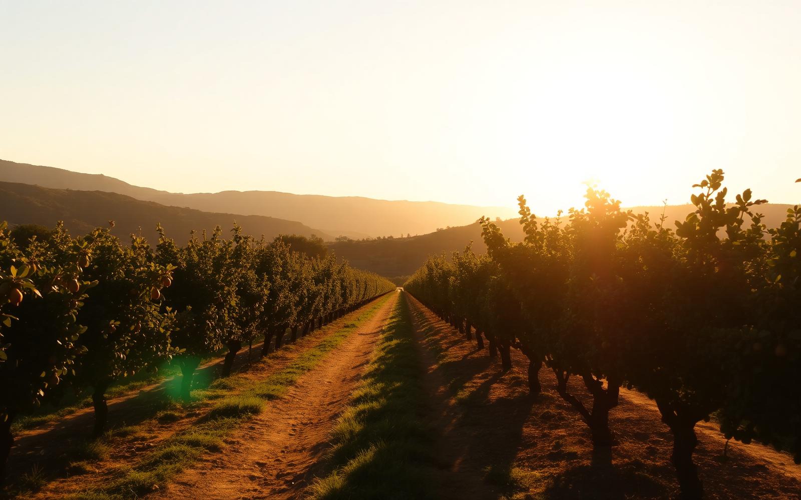 Turkish fig orchard at golden hour